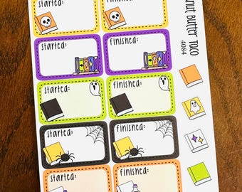 Gruselige Bücherregale - Halloween Started & Finished Reading Planner Stickers - Herbst Sticker Kit - Spinnennetz Planner Stickers - Herbst Bücherregal