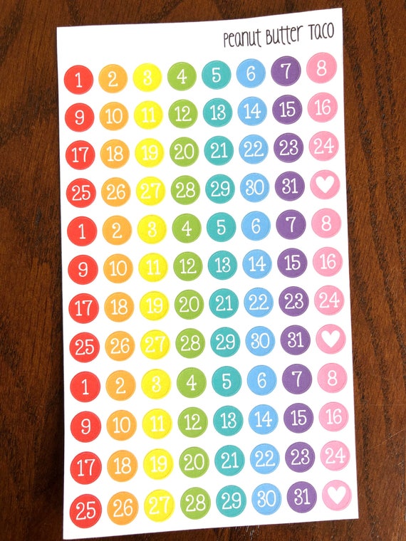 Tiny Rainbow Date Stickers - Small Number Planner Stickers - Calendar  Stickers - Monthly Dates Stickers - Monthly View Stickers - Date Dots