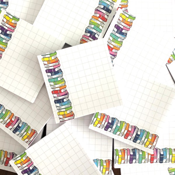 Bookstack Grid Sticky Notes - Reading Sticky Notes - Bookworm Gift - Bookish Sticky Notes - Books Stationery - Bookish Notepad - Paper Pad