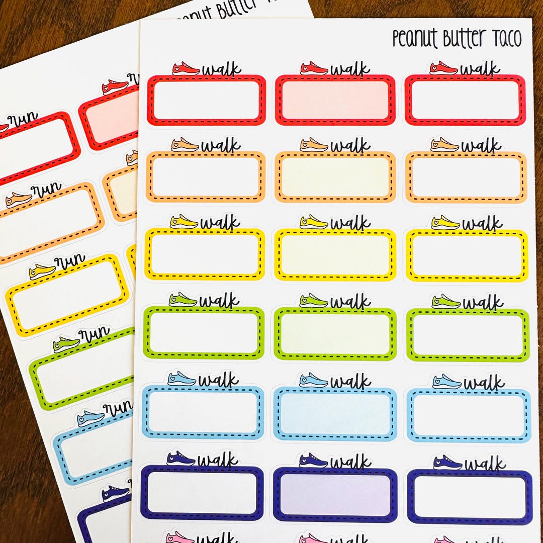 Walk or Run Boxes Planner Stickers - Exercise Stickers - Step Tracking ...