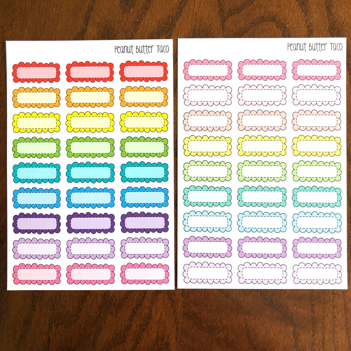 Scallop Quarter Boxes - Rainbow or Pastel Boxes - Doodle Boxes Planner ...