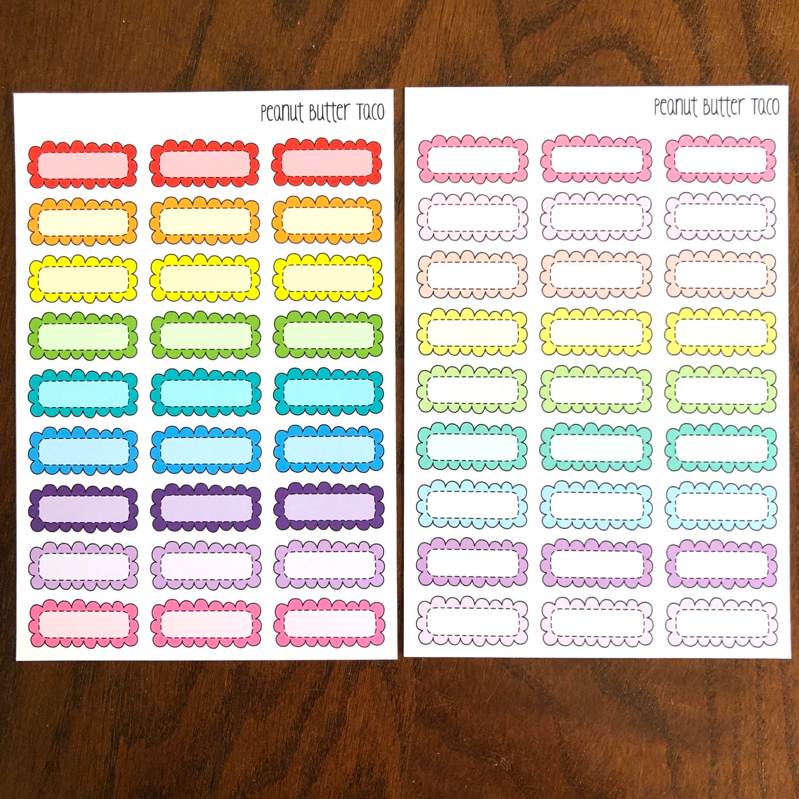 Scallop Quarter Boxes - Rainbow or Pastel Boxes - Doodle Boxes Planner ...