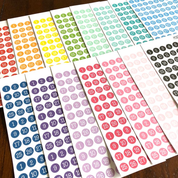 Color Choice Tiny Date Stickers Countdown Stickers Small Number