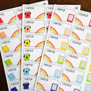 Rainbow Cloud Started & Finished Reading Planner Stickers - Bookish Planner Stickers - Book Stickers - Reading Boxes - Half Box - Bookish