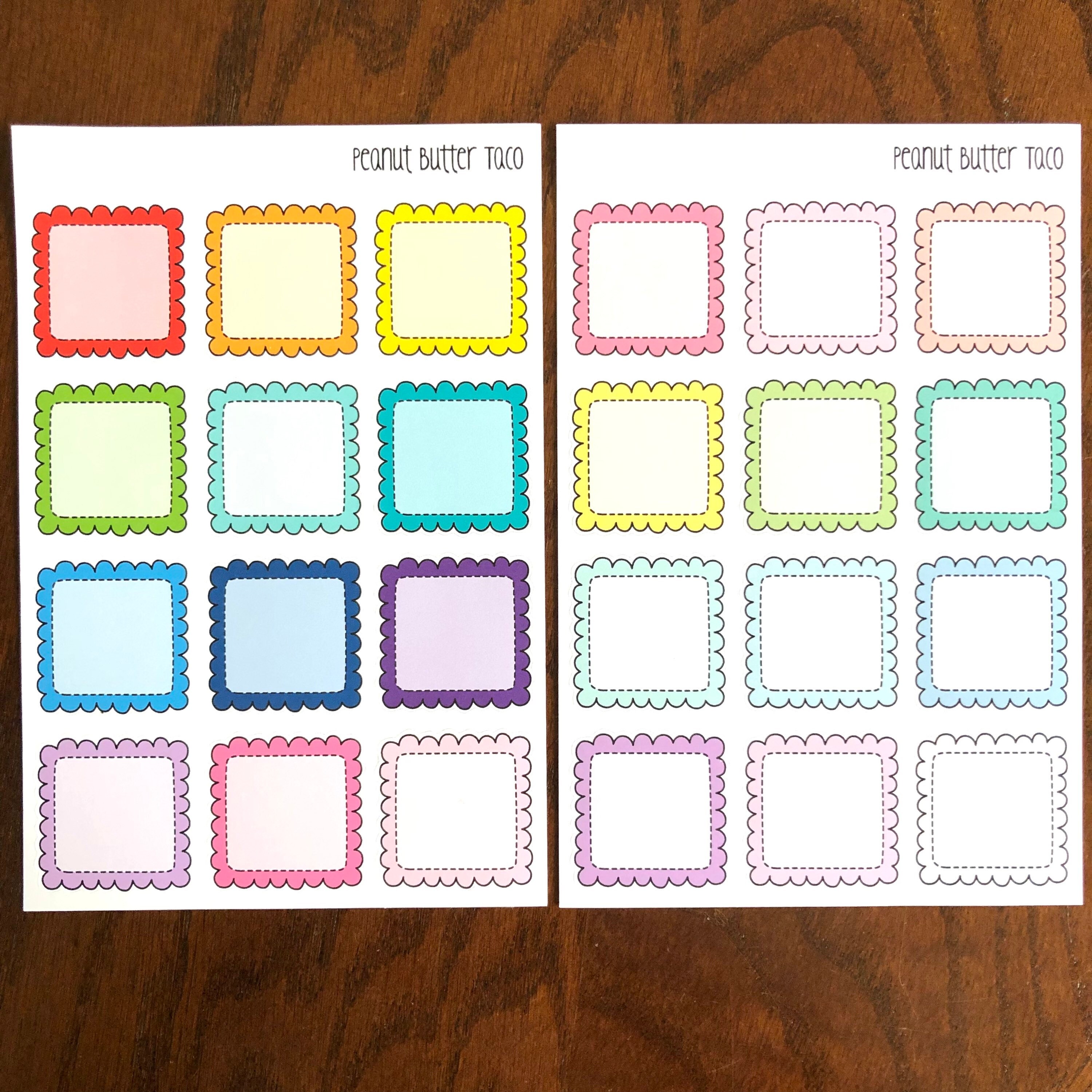 Scallop Squares - Rainbow or Pastel - Doodle Boxes Planner Stickers ...