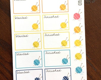 Knit Planner Stickers - Knitting Planner Stickers - Started Finished a New Project - Yarn Stickers - Knitting Stickers - Half Boxes Stickers