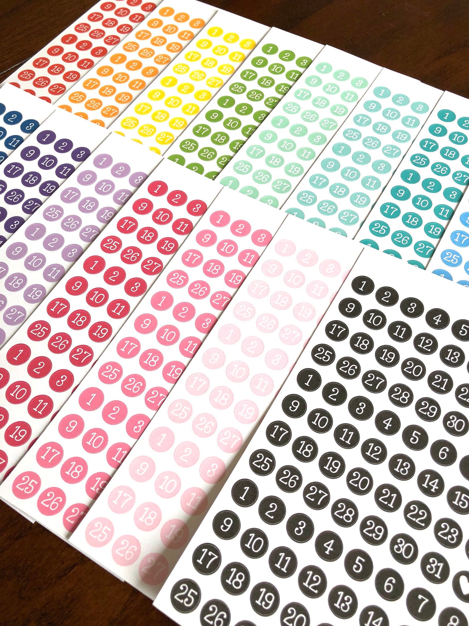 Color Choice Tiny Date Stickers Countdown Stickers Small Number