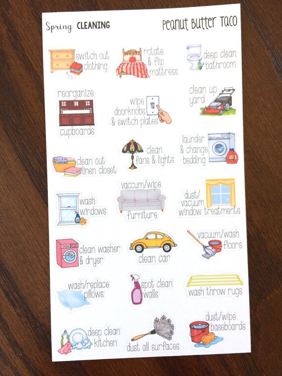 Spring Cleaning Planner Stickers - Cleaning Stickers - Cleaning List Stickers - Spring Stickers - Decluttering Stickers - Declutter Stickers