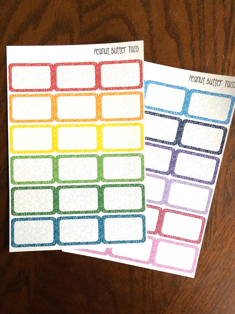 Heart Doodle Rainbow Half Boxes - Planner Stickers - Doodle Stickers ...