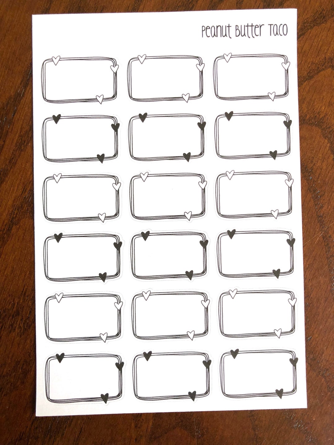 Scribble Black & White Heart Boxes - Half Box Planner Stickers - Half ...
