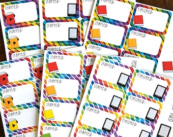 Stripes Rainbow Started & Finished Planner Stickers - Physical Book, E-Reader, or Audiobook - Reading Planner Stickers - Reading Half Boxes