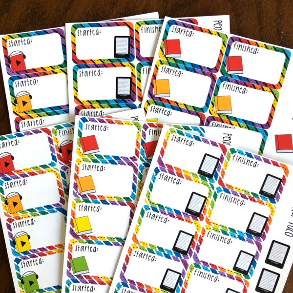 Stripes Rainbow Started & Finished Planner Stickers - Physical Book, E-Reader, or Audiobook - Reading Planner Stickers - Reading Half Boxes