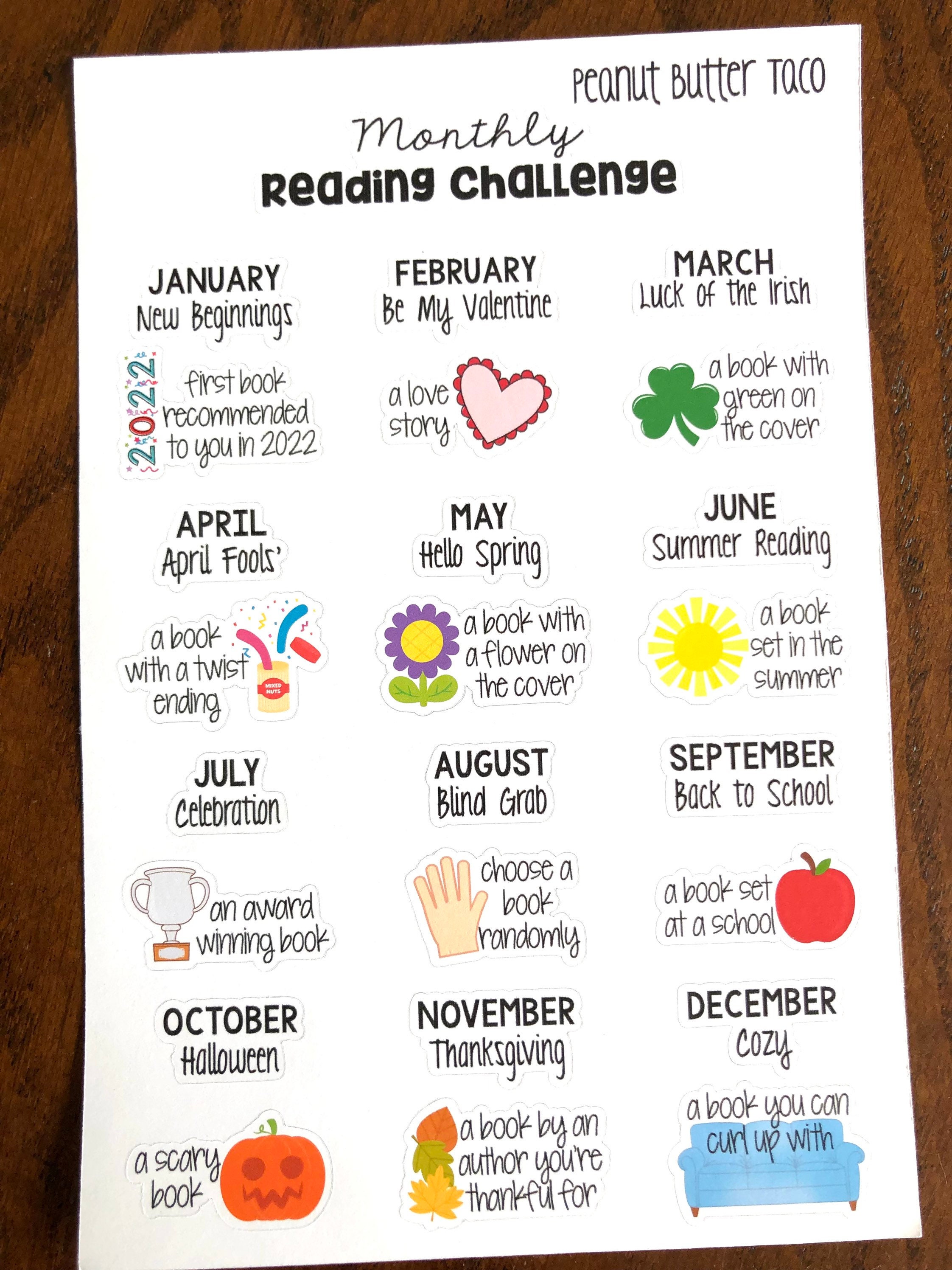 Christmas Break Reading Challenge 2022 Monthly Reading Challenge 2022 Planner Stickers Monthly | Etsy Uk