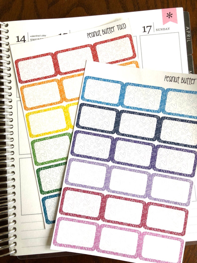 Heart Doodle Rainbow Half Boxes - Planner Stickers - Doodle Stickers ...