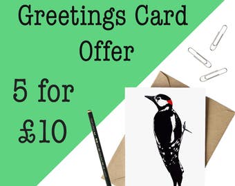 Greeting Card Offer - Five for Ten Pounds - Pick and Mix Cards - blank cards - greetings cards - animal cards - bird cards - notecards