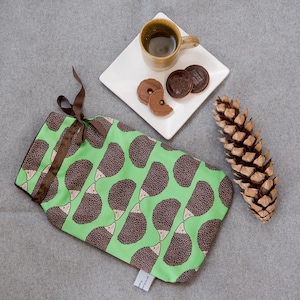Hedgehog Print Hot Water Bottle - winter - Hedgehog gift - gift for mum, dad - water bottle cover - get well soon - woodland animal - green