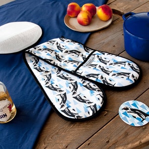 African penguin Print Double Oven Gloves - oven mitt - pot holder - animal print - kitchenware - kitchen textiles - baking mitts - patterned