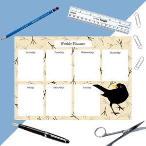 Blackbird Weekly Planner - year planner - bird desk notepad - life organiser - family meal planner - to do list - A4 weekly planner