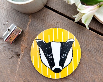 Badger Coaster - animal coaster - new home gift - set of coasters - coaster set - nature coaster - wildlife coaster - illustrated - desk