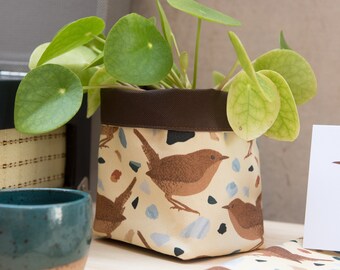 Wren Print Textile Plant Pot - fabric pot - storage basket - storage - waterproof - herb - house warming gift - plant lover - succulent