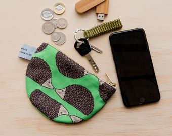 Hedgehog print purse - half circle purse - semi circle purse - zip pouch - change purse - wallet - zipper coin pouch - animal print purse