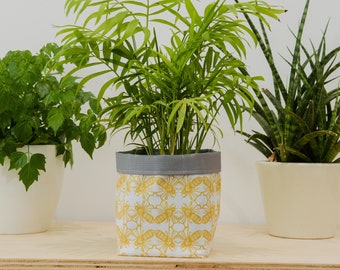 Bee Print Textile Plant Pot - fabric plant pot - storage basket - storage - waterproof - herb - house warming gift - plant lover - succulent