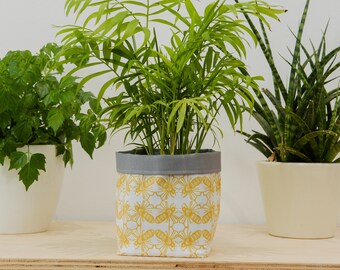 Bee Print Textile Plant Pot - fabric plant pot - storage basket - storage - waterproof - herb - house warming gift - plant lover - succulent