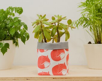 Fox Print Textile Plant Pot - fabric plant pot - storage basket - waterproof - herb - house warming gift - plant lover - succulent