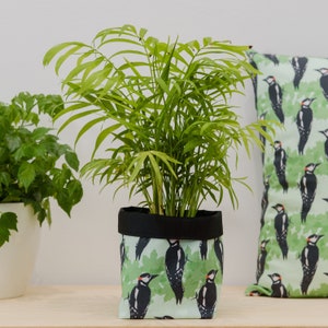 ウッドペッカープリントのテキスタイル植木鉢 - 布製植木鉢 - 収納バスケット - 防水 - ハーブ - 新築祝いのギフト - 植物愛好家 - 多肉植物