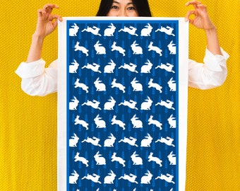 Rabbit Print Tea Towel - screen printed - kitchen ware - surface design - animal print - gifts for mum - homeware gifts - textiles