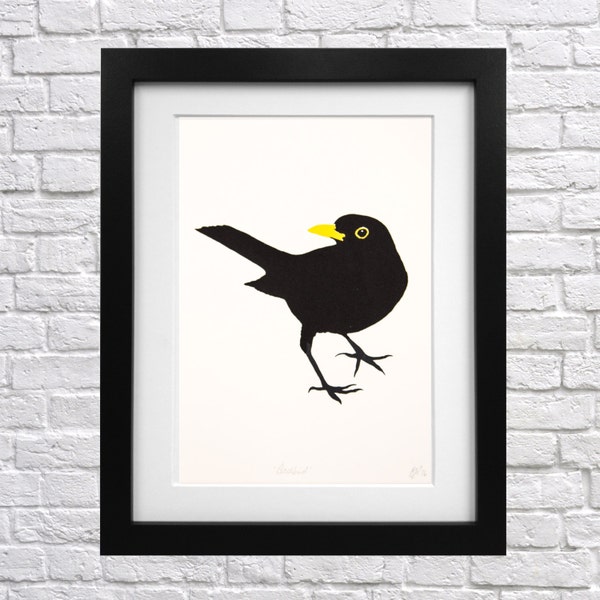 Blackbird Screen Print - animal print - bird picture - bird wall art - british woodland bird - modern print - gift for bird lovers