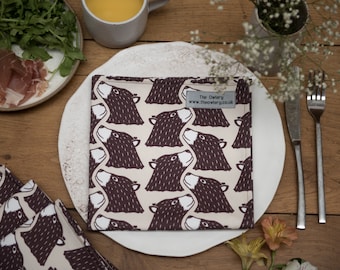 Bear Print Napkin, cotton napkins, table setting, tableware, printed napkins, animal print, table linen, bird print, screen print, table