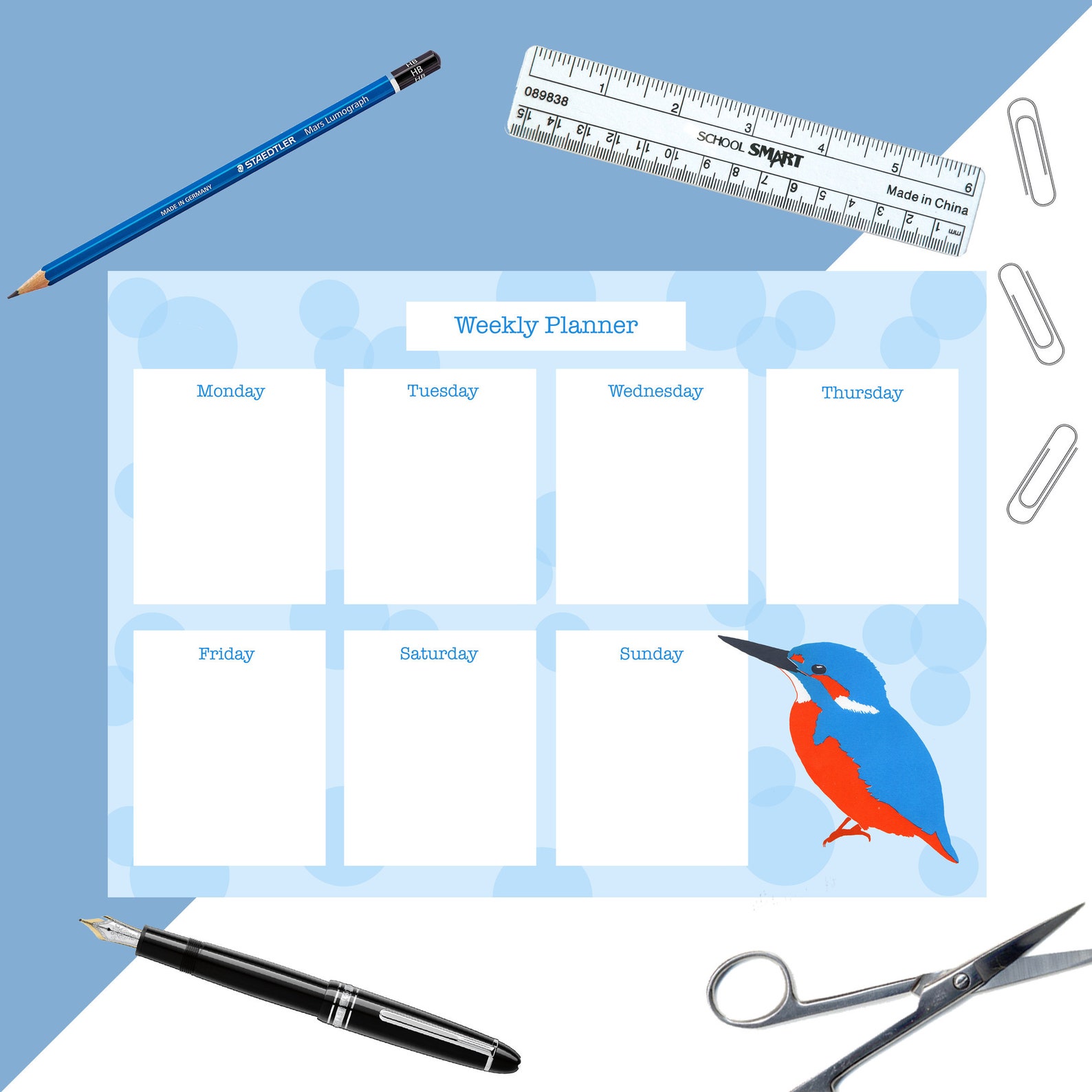 Kingfisher Weekly Planner Bird Year Planner Bird Desk Etsy