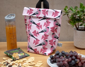 Bullfinch Print Lunch Bag, adults, children's, bird print, school, nursery, work, eco friendly, reusable lunch bag, school, new term gift