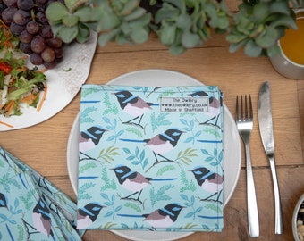 Fairy wren Print Napkin, cotton napkins, table setting, tableware, printed napkins, animal print, table linen, bird print, table napkin