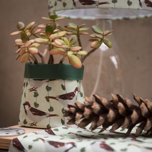 スズメ柄のテキスタイル植木鉢 - 布製植木鉢 - 収納バスケット - 収納 - 防水 - ハーブ - 新築祝いのギフト - 植物愛好家