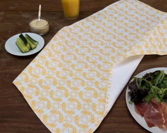 Bee Print Tea Towel – Golden Yellow, Screen Printed Cotton