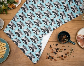 Raccoon Print Tea Towel - kitchen ware - surface design - animal print - gifts for mum - homeware gifts - homewares - kitchen textiles