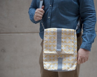 Bee Print Messenger Bag - everyday bag - vegan bag - bag for vegetarians - shoulder laptop bag - gift for him, her - cross body - handmade