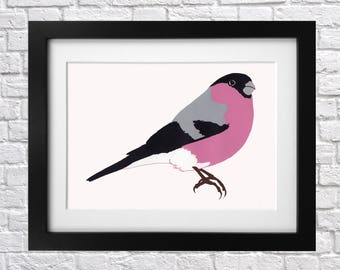 Bullfinch Screen Print - animal print - bird picture - bird wall art - british woodland bird - gift for dad - bird illustration