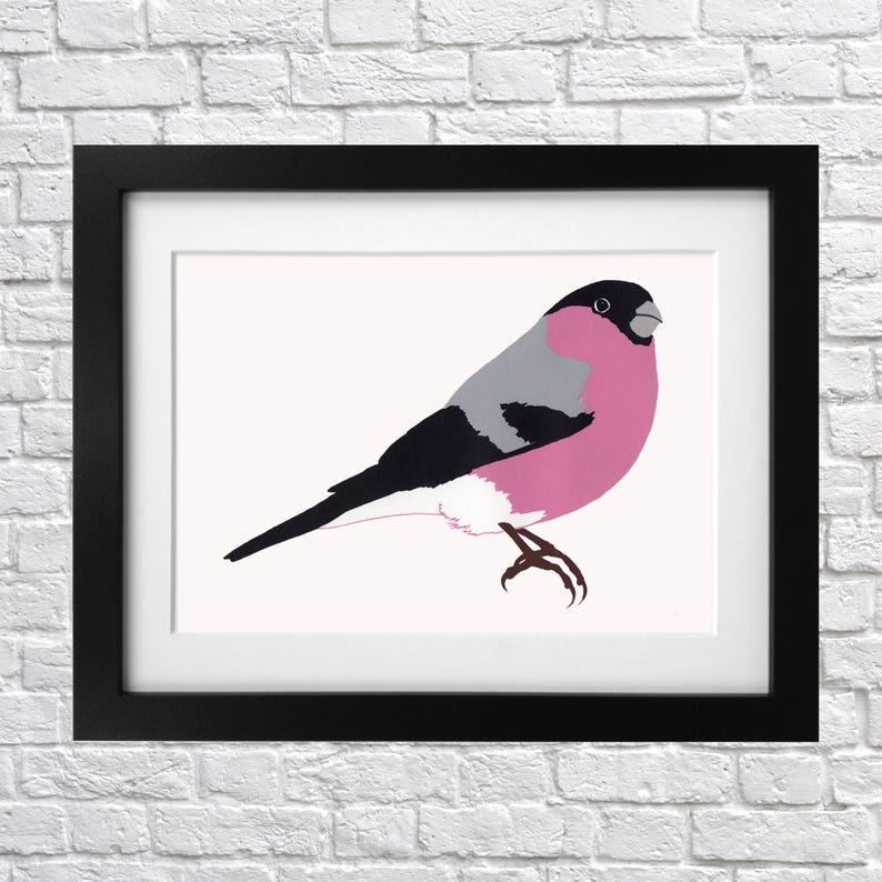 Bullfinch Screen Print animal print bird picture bird wall art british woodland bird gift for dad bird illustration image 1