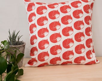 Fox Print Cushion - animal print cushion - fun cushion - kids cushion - gift for kids, mum, dad - pattern - lino print - patterned cushion