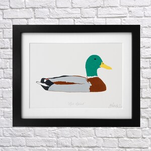 Male Mallard Duck Screen Print - animal - bird picture - bird wall art - modern - gift for bird lovers - dad - water bird - illustration