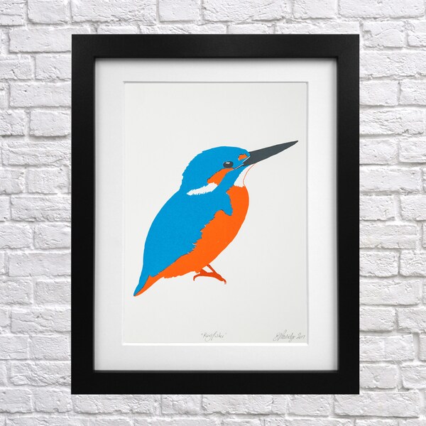 Kingfisher Screen Print - animal print - bird picture - bird art - british woodland bird - gift for dad - river bird - bird illustration