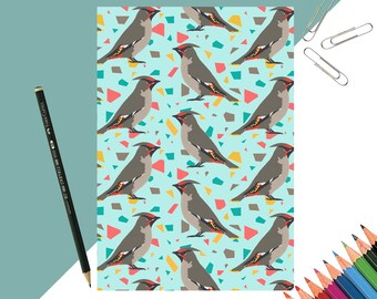 Waxwing Print Notebook - printed - animal - gift for teacher - stationary gift - stationary lover - recycled - woodland animal