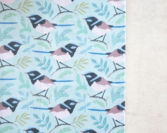 Fairy Wren Print cotton Drill , fabric by the meter, bird, cotton, craft, exclusive, interior fabrics, home interiors, kids, patterned