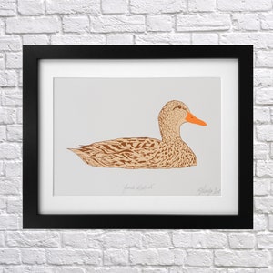 Female Mallard Duck Screen Print - animal - bird picture - wall art - modern - gift for bird lover, dad - water river bird - illustration