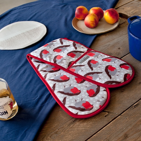 Robin Print Double Oven Gloves Oven Mitt Pot Holder Christmas Kitchenware  Kitchen Textiles Baking Mitts Patterned 