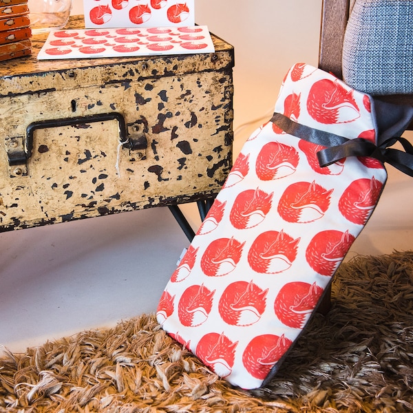 Bolsa de agua caliente Fox: funda de polar de algodón hecha a mano, ideal para el invierno
