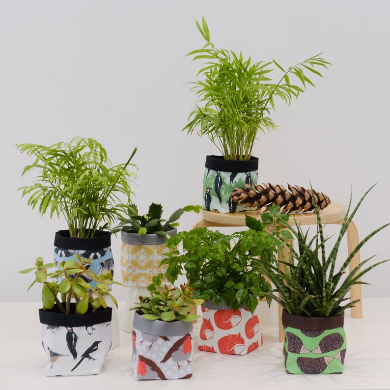 succulent plant lover house warming gift Woodpecker Print Textile Plant Pot waterproof storage basket herb fabric plant pot